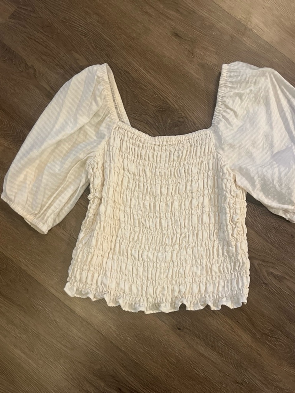 Old Navy Cream Smocked Puff Sleeve Top